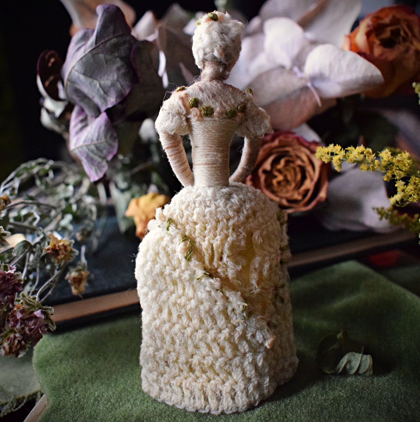 Antique Marie Antoinette-Inspired Crochet Doll with Floral Detailing