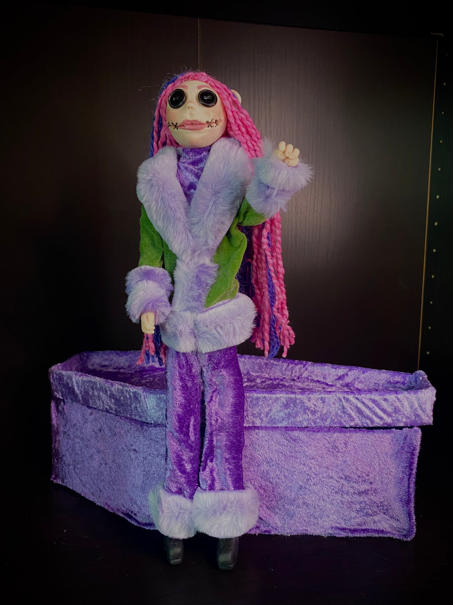 Psychedelic inspired Coraline doll